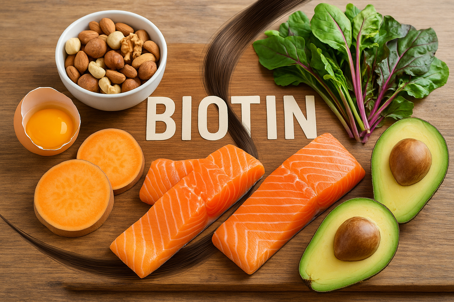 biotin rich foods — biotin rich foods assortment arranged neatly on table