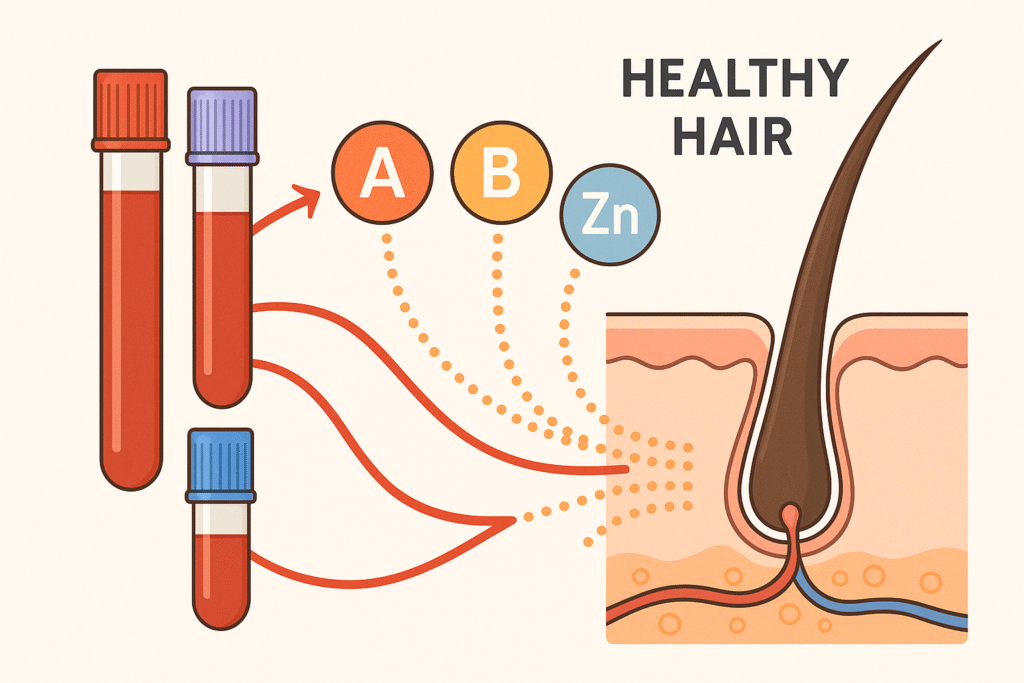Main illustration for Blood Tests Decoded: Ferritin, B12, Vitamin D and Your Hair