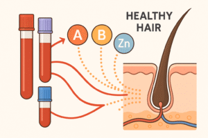 Main illustration for Blood Tests Decoded: Ferritin, B12, Vitamin D and Your Hair