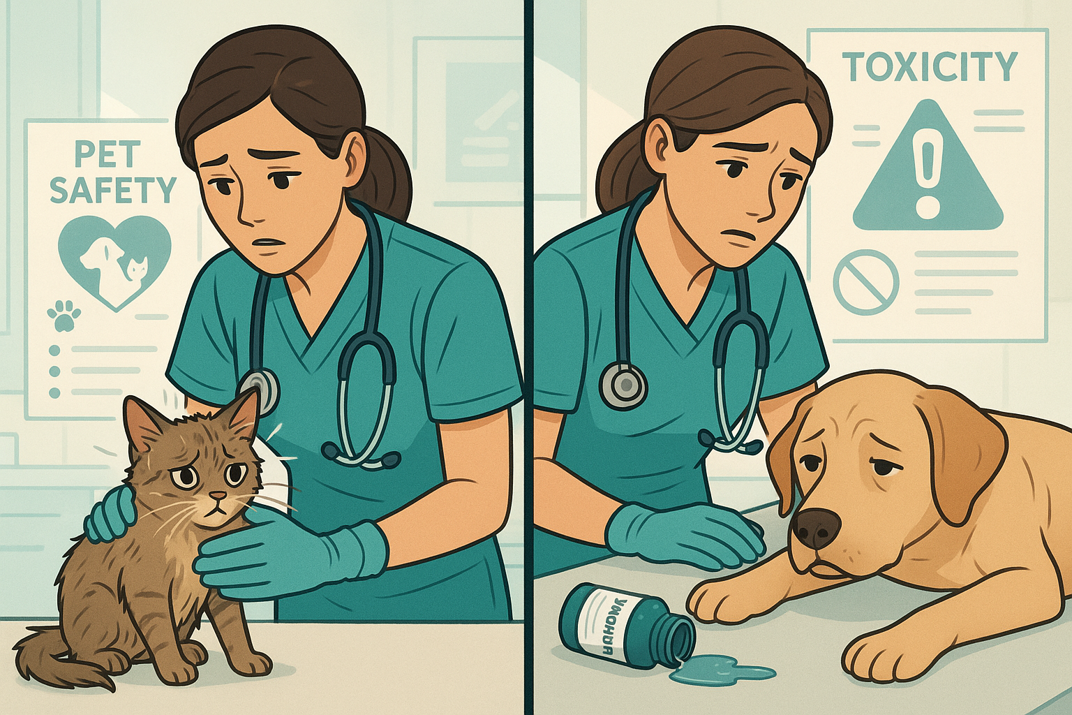 is minoxidil harmful to pets — cat and dog together sniffing a spilled bottle