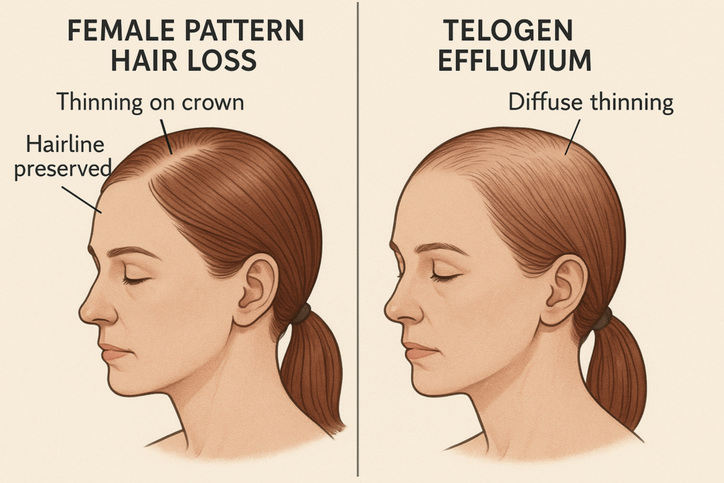 Main illustration for Female Pattern Hair Loss vs Telogen Effluvium: Spot the Signs