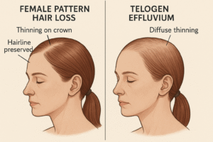 Main illustration for Female Pattern Hair Loss vs Telogen Effluvium: Spot the Signs
