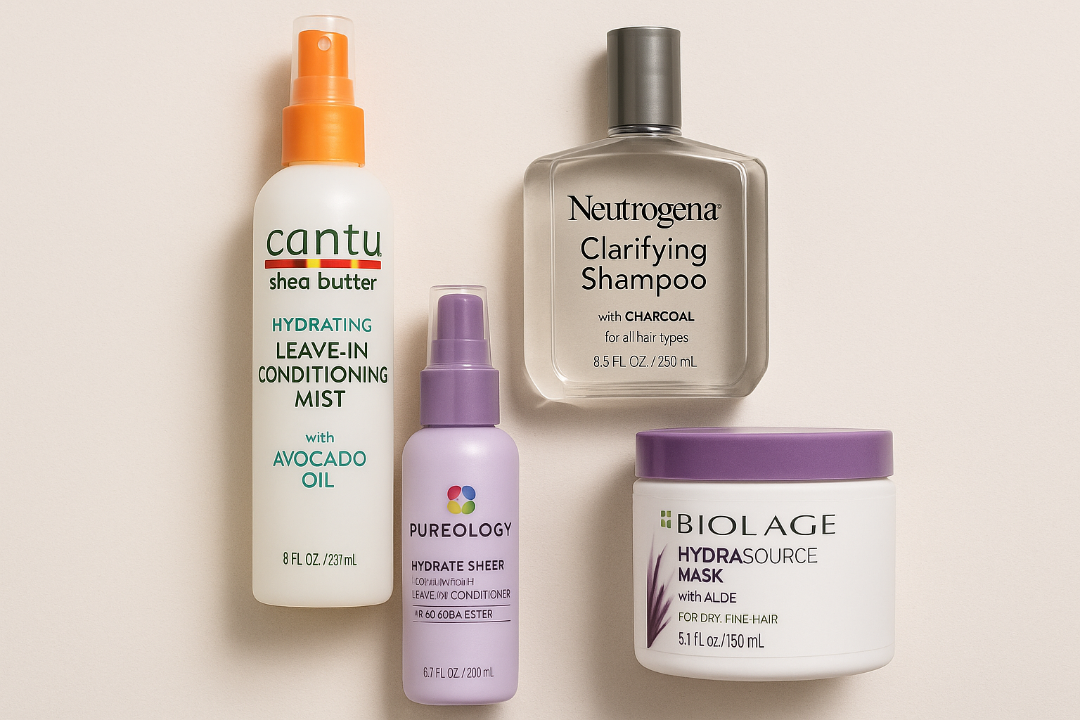 Collection of recommended hair care products for fine hair chlorine protection