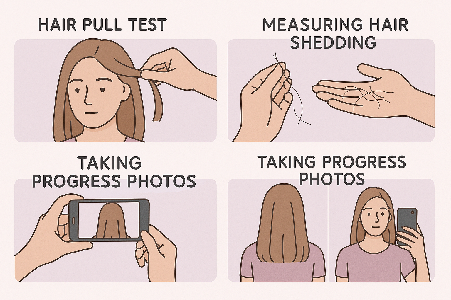 Home hair assessment techniques including pull test and photo documentation