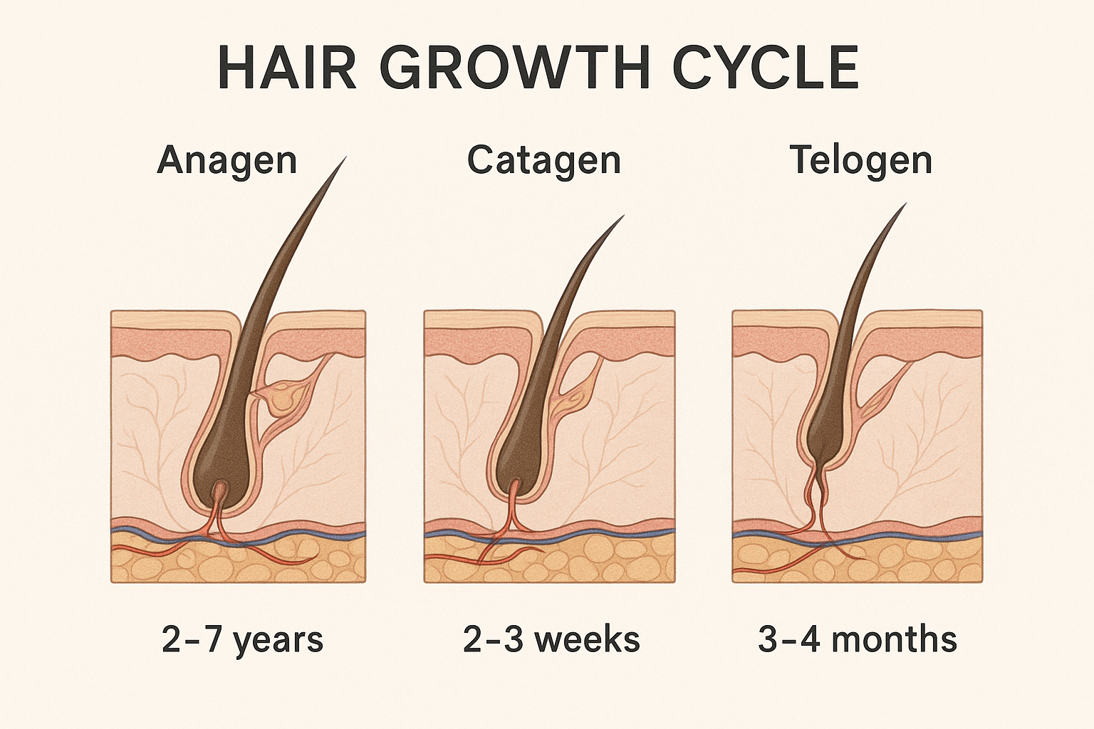 Hair growth cycle diagram showing anagen catagen telogen phases