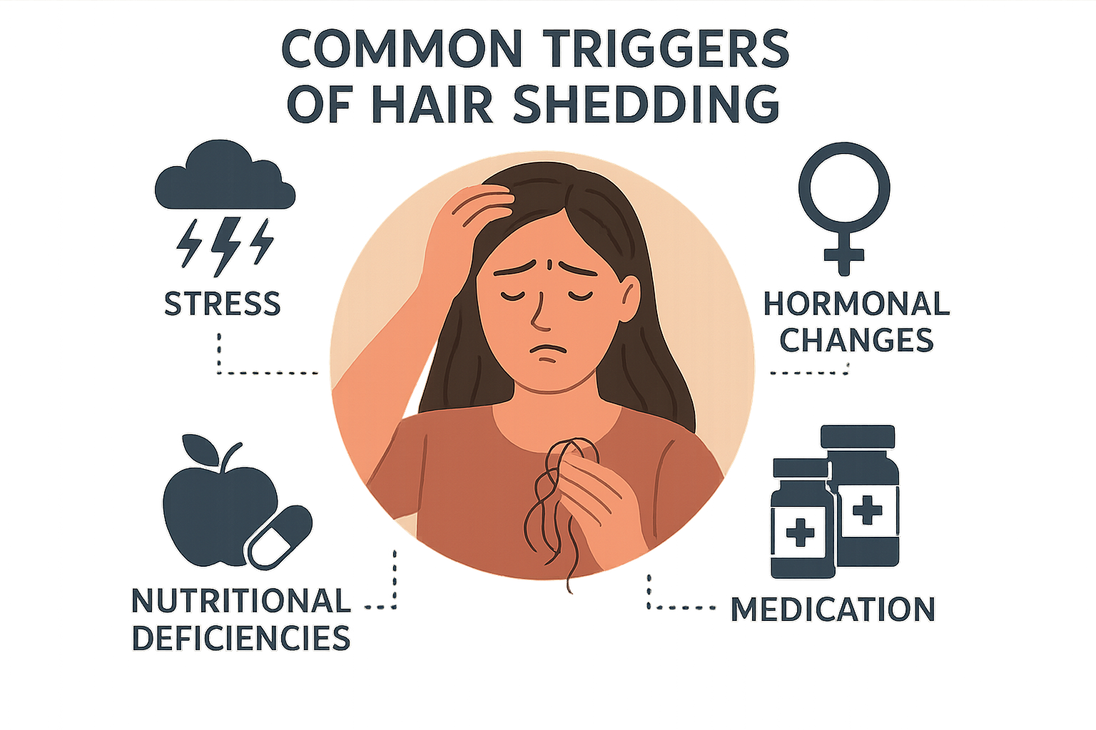 Common causes of excessive hair shedding including stress and hormones