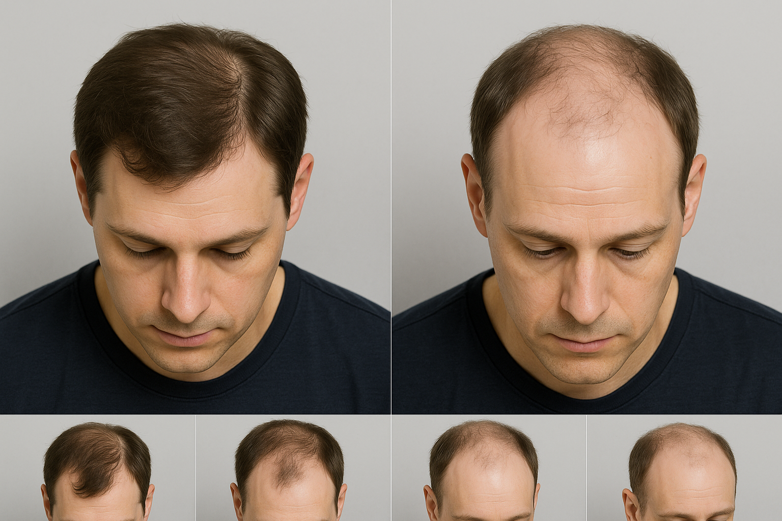 Hair thinning progression showing before after density changes