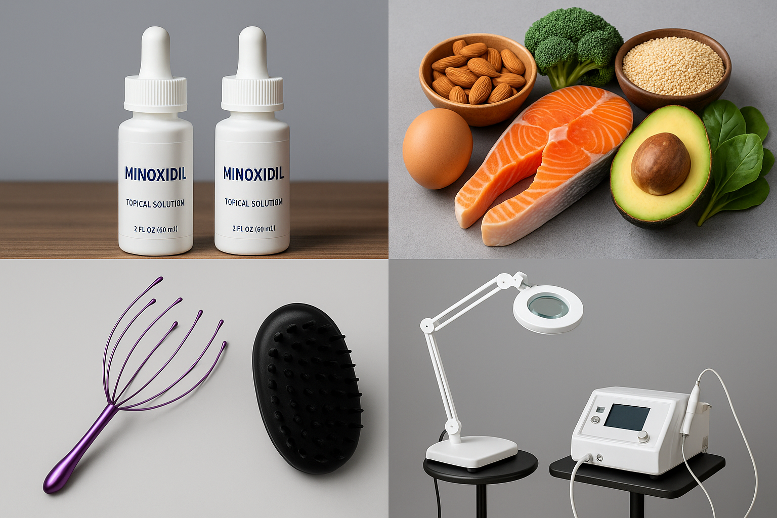 Hair loss treatment options including minoxidil and lifestyle approaches