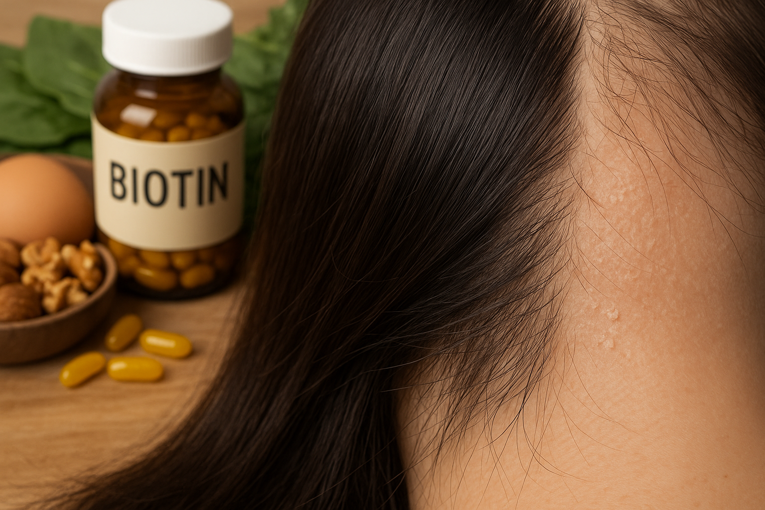 biotin deficiency — woman examining hair checking hair for thinning