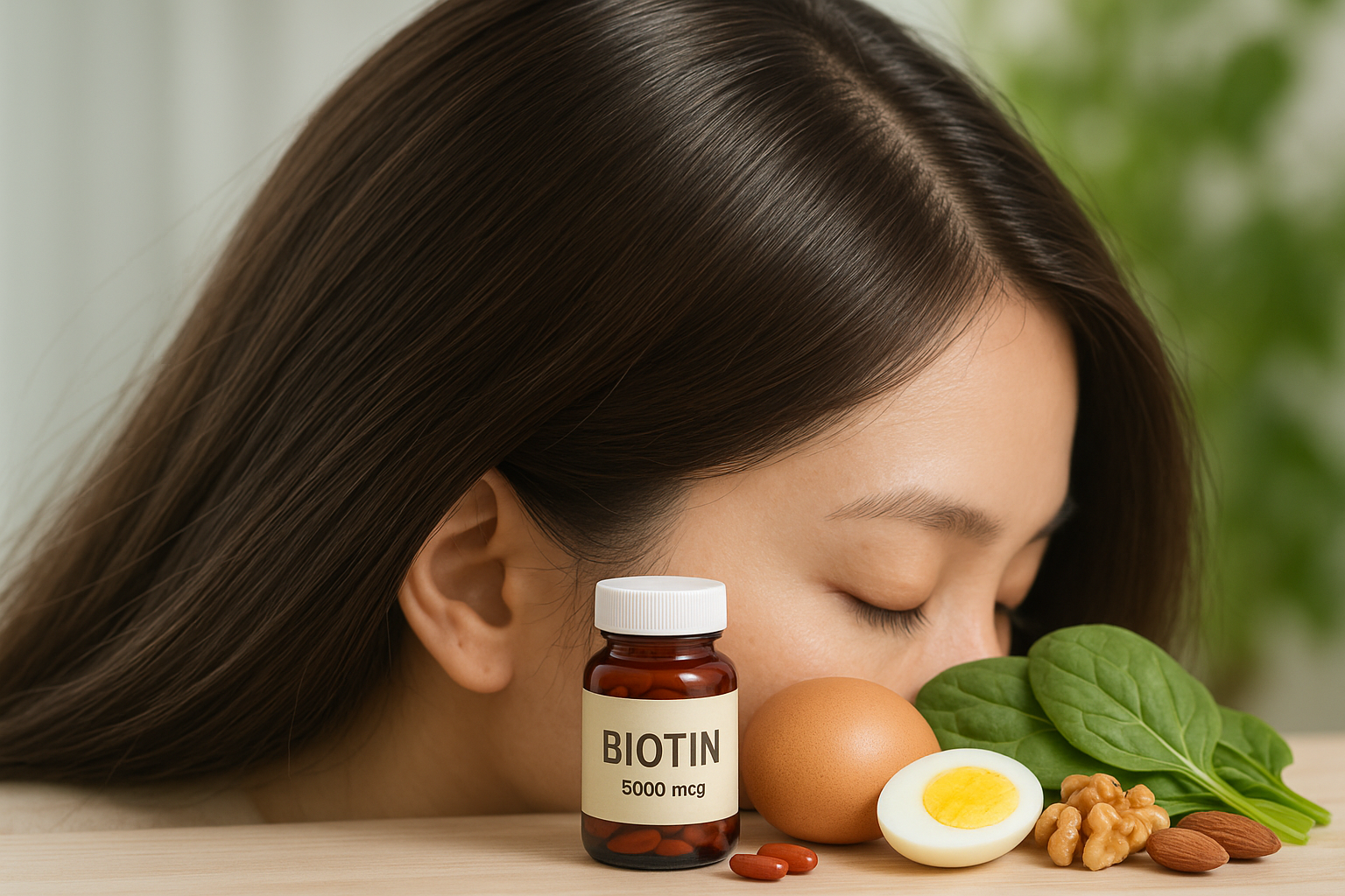 biotin for hair — woman examining hairline checking hair growth progress