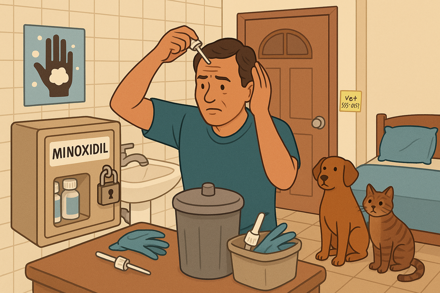 is minoxidil harmful to pets — cat and minoxidil bottle cat sniffing closed cabinet