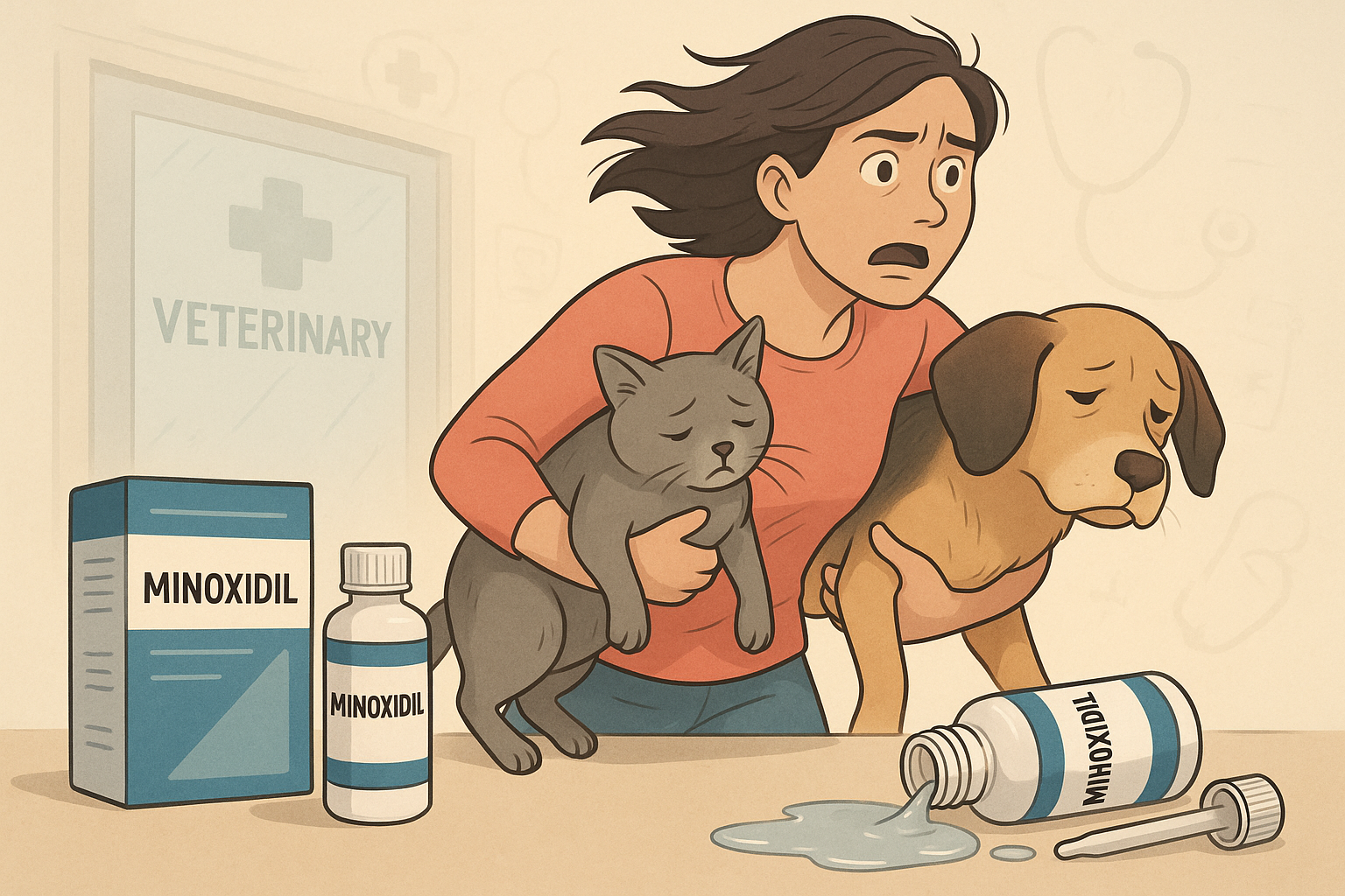 minoxidil poisoning — cat and dog together display signs of lethargy