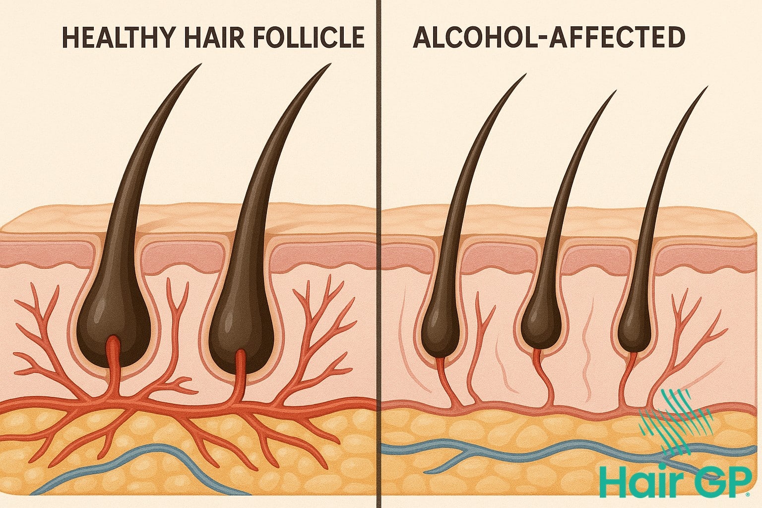 Comparison of healthy versus alcohol-damaged hair follicles