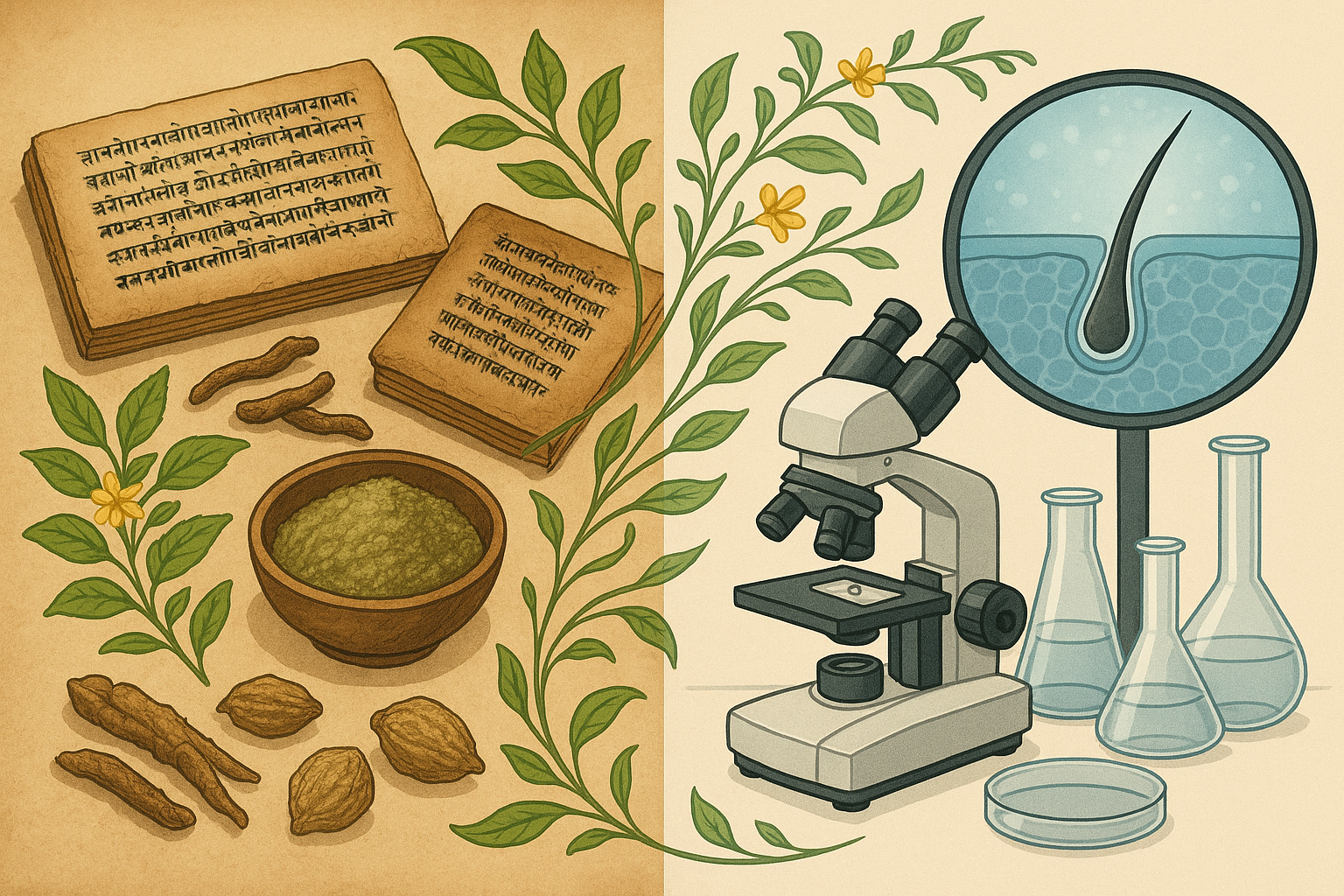 Comparison of ancient Ayurvedic texts with modern scientific research on hair care