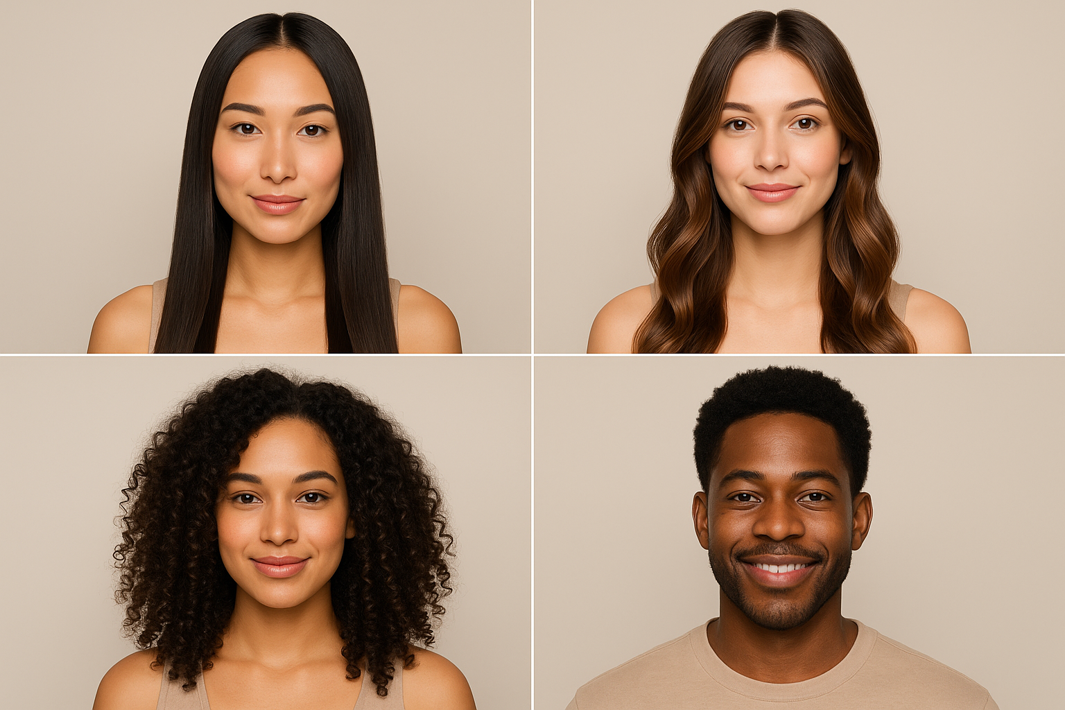 Various hair types and textures showing suitability for water-only washing