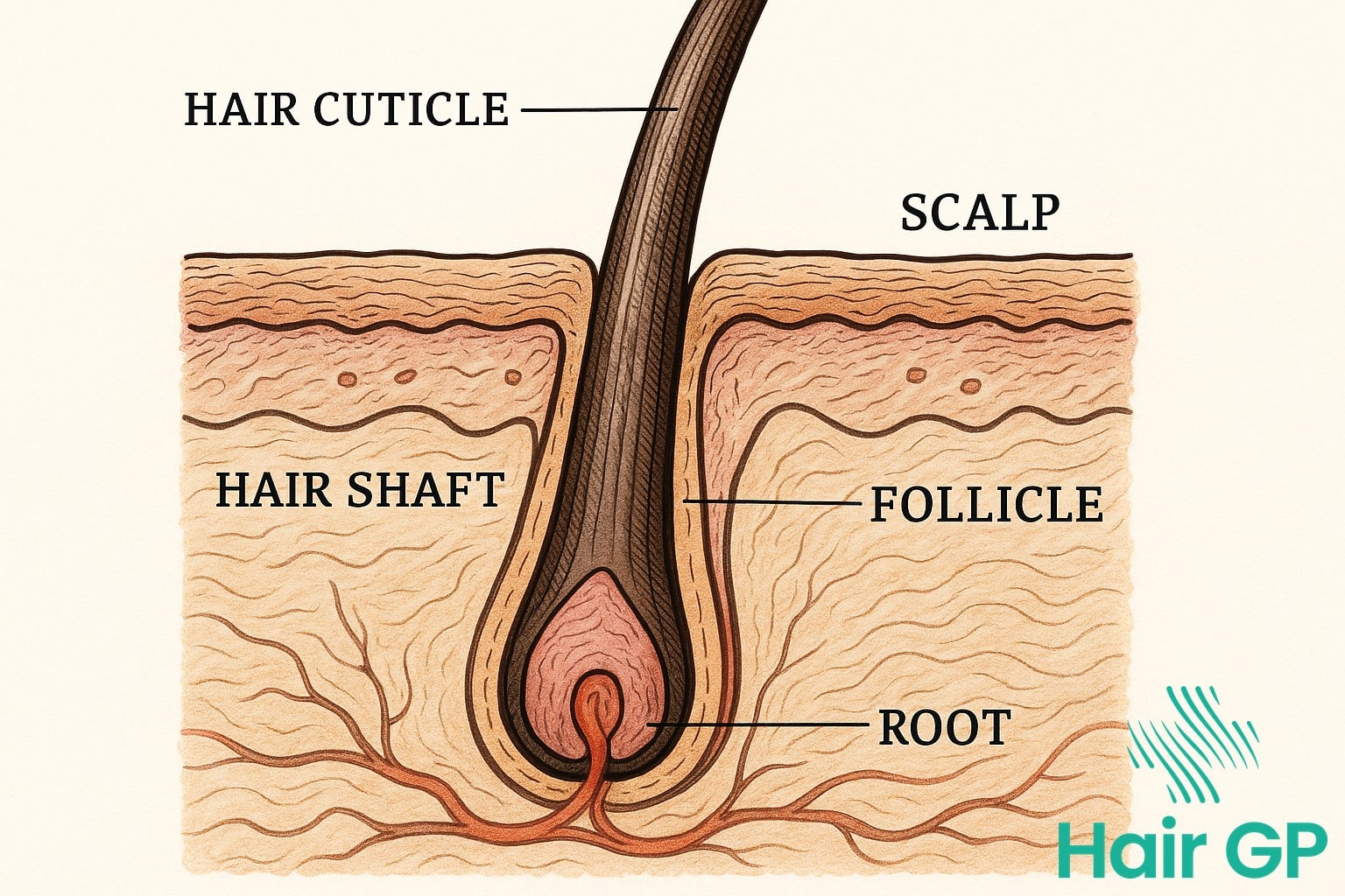 Hair follicle diagram showing how hair grows from scalp root