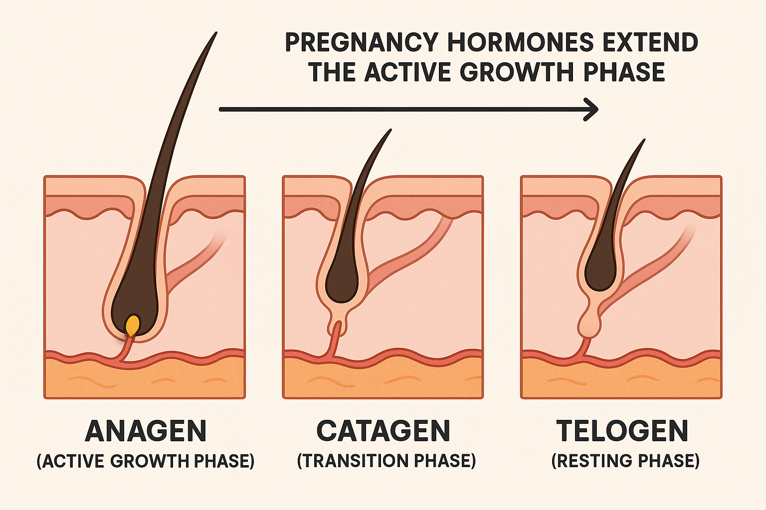 Hair growth cycle diagram showing extended anagen phase during pregnancy