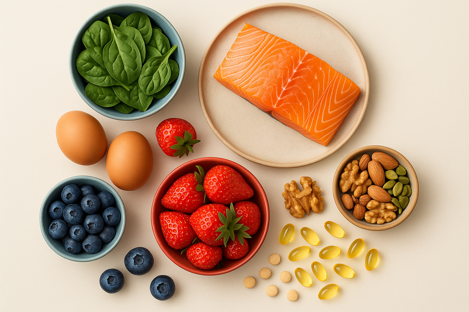 Hair-healthy foods and supplements for perimenopause including protein, iron, and biotin sources