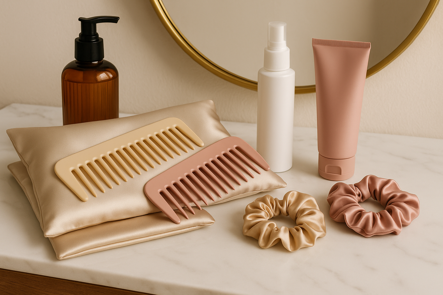 Hair protection tools including silk pillowcase and gentle styling accessories for thinning hair