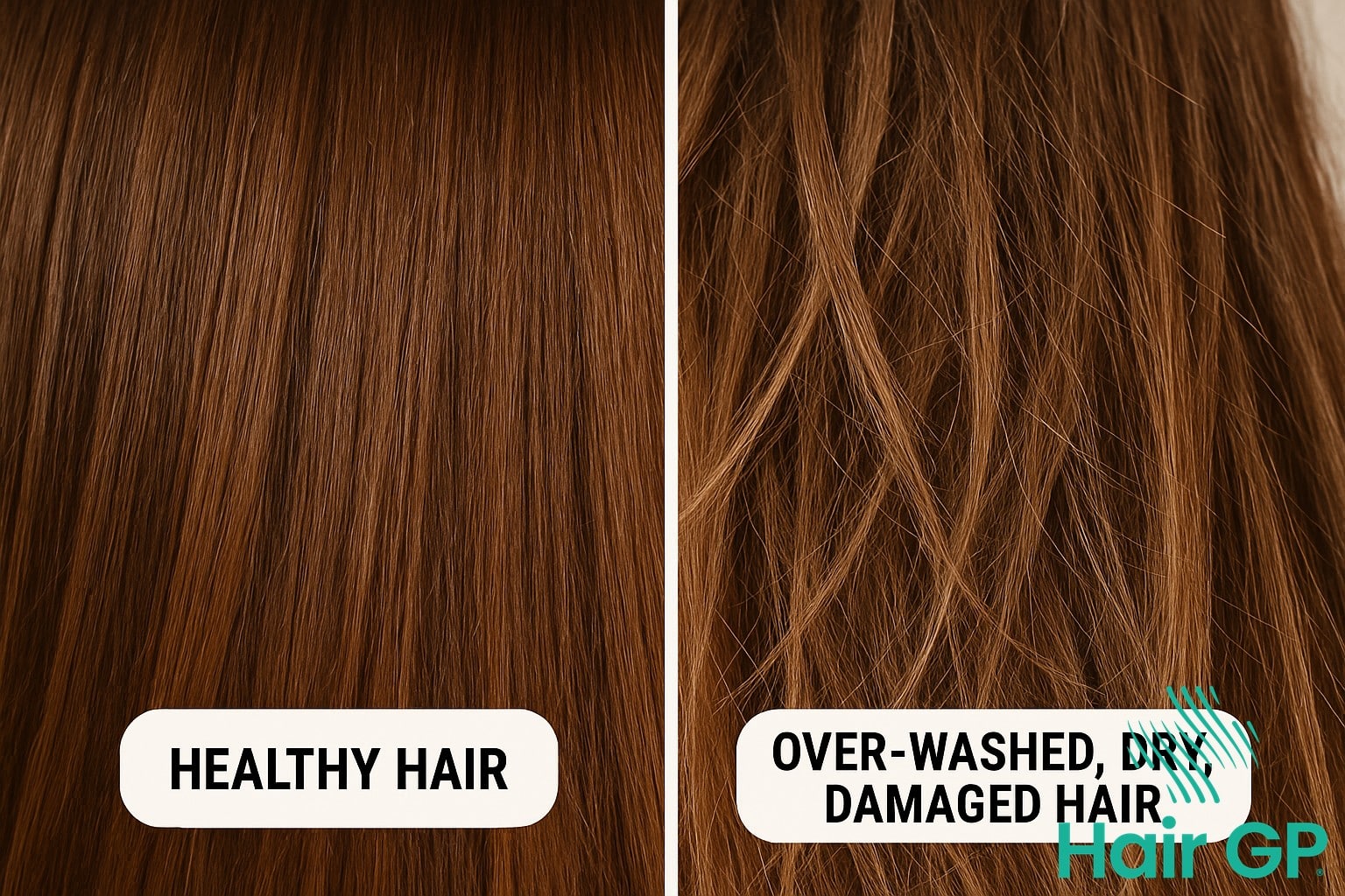 Comparison of healthy hair versus over-washed damaged hair