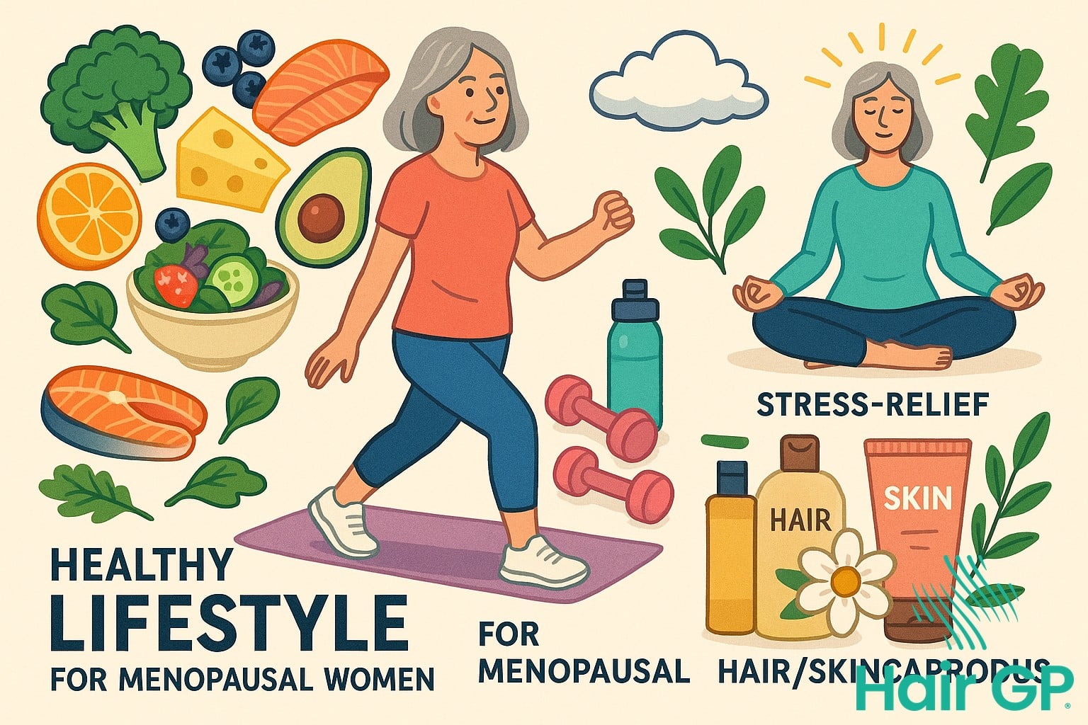 Healthy diet and lifestyle choices for managing menopausal hair and skin changes