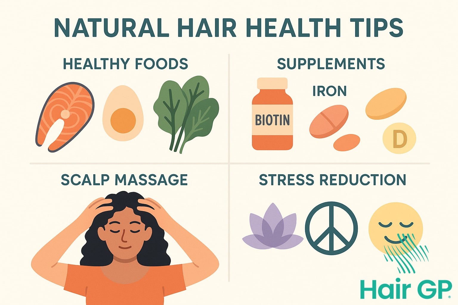 Infographic showing natural ways to support hair health during menopause