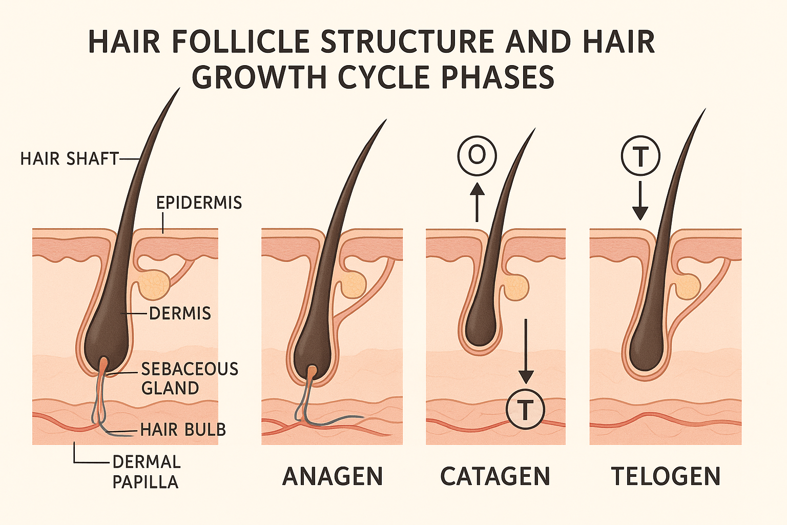 Hair growth cycle diagram showing anagen, catagen, and telogen phases during perimenopause