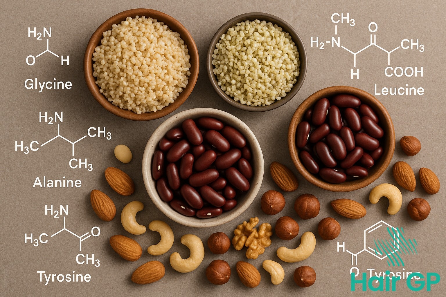 High-protein plant foods providing amino acids for healthy hair growth