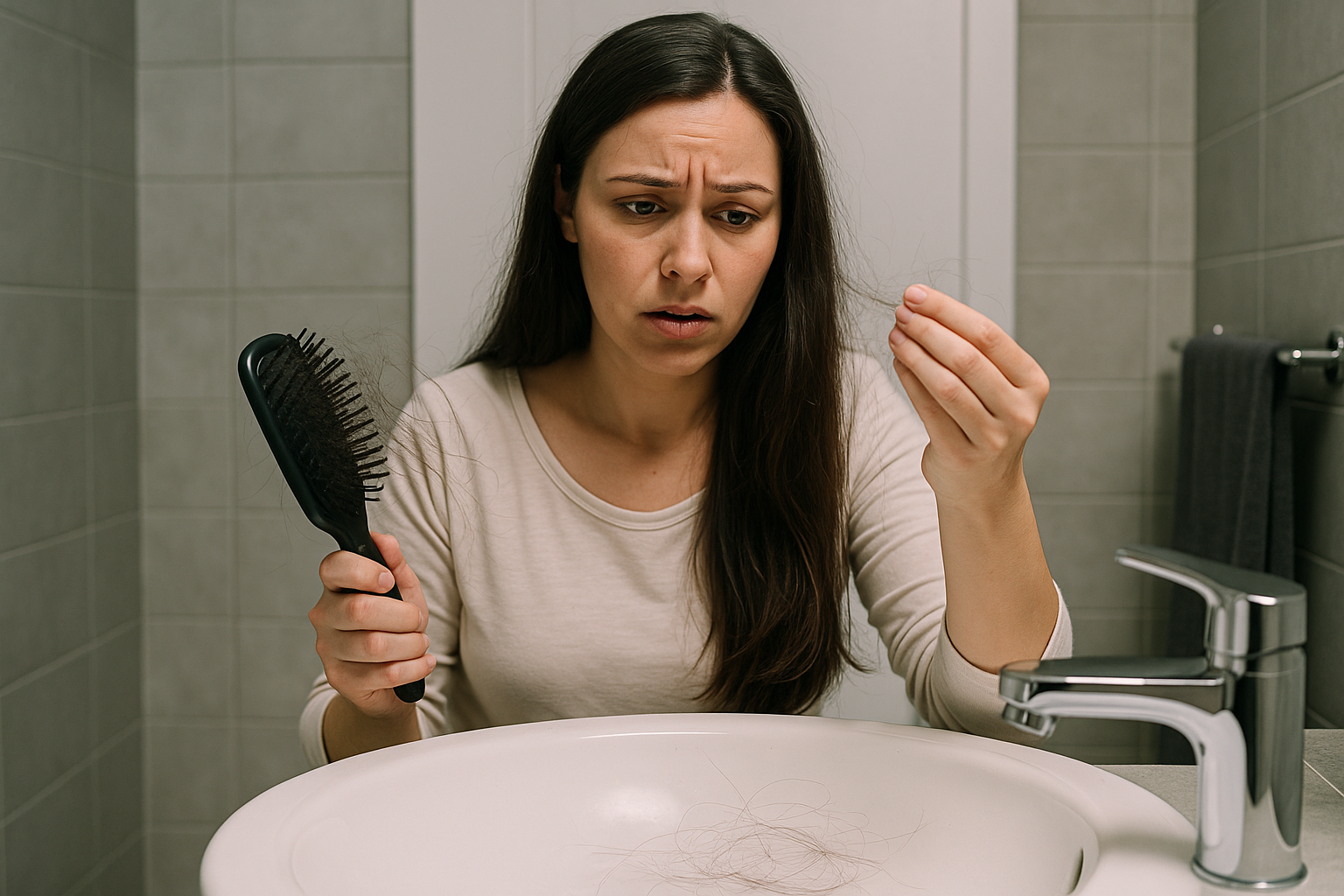 Postpartum hair loss showing hair shedding after pregnancy