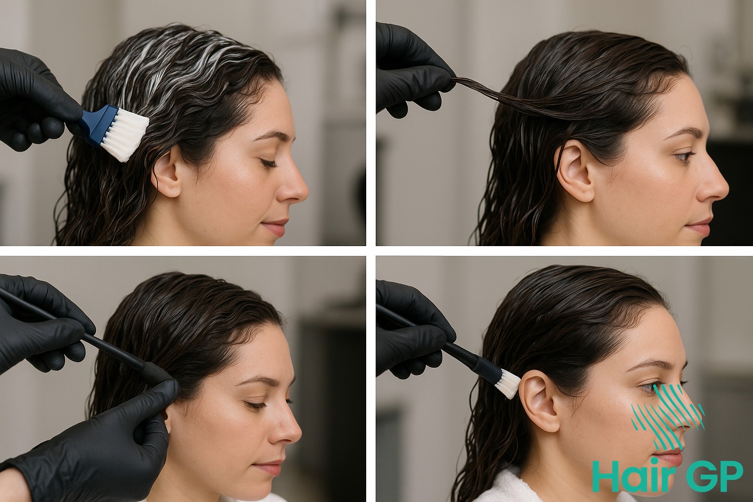 Pre-color hair preparation routine with deep conditioning and strand testing for grey hair