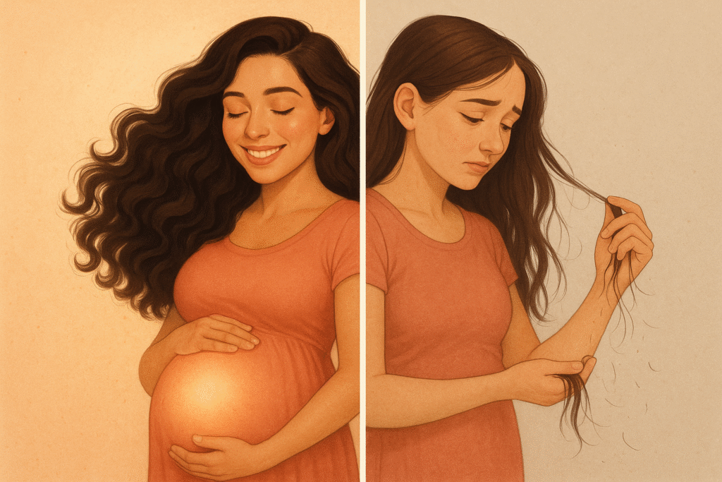 Main illustration for Pregnancy Hair Glow: Why It Happens and When It Falls Out