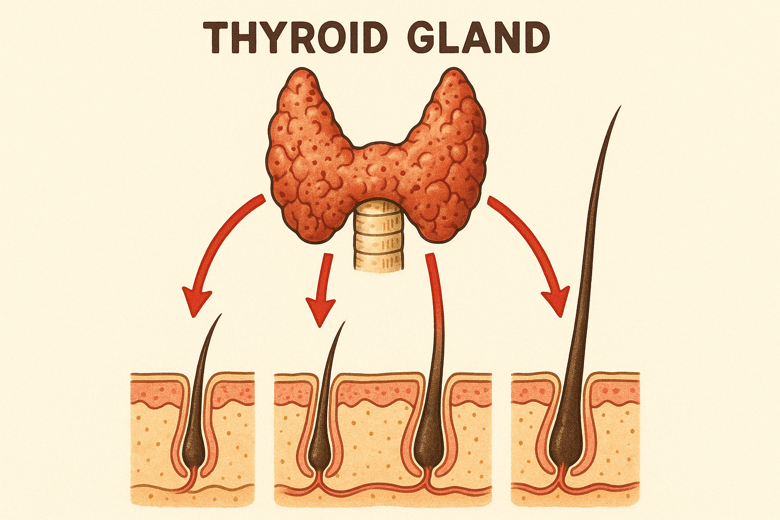 Thyroid gland anatomy showing connection to hair follicle health and growth