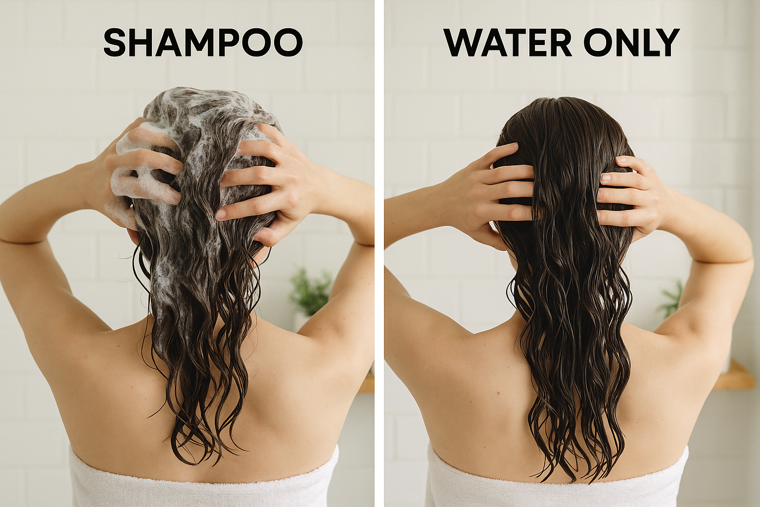 Water-only hair washing method compared to traditional shampoo washing