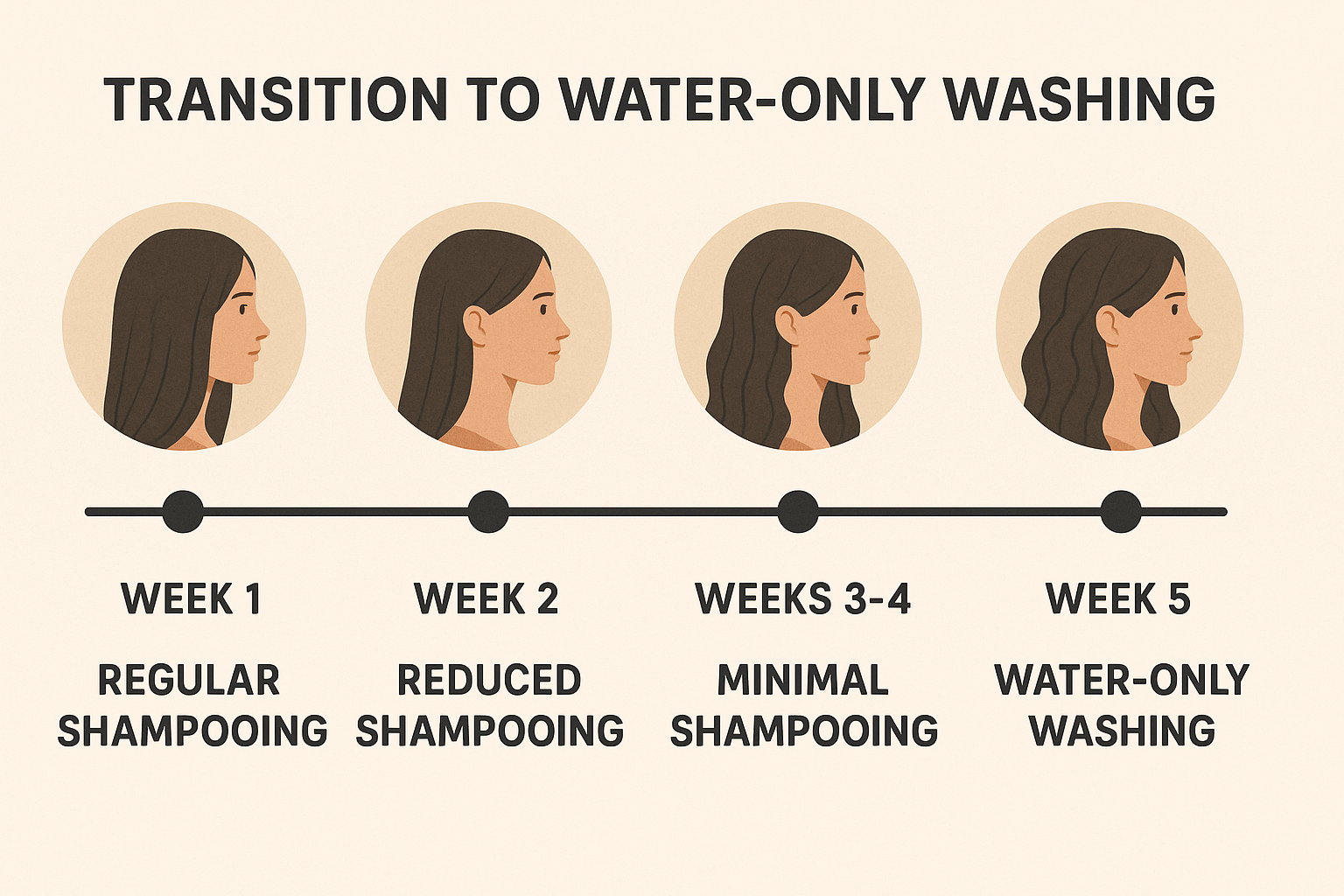 Step-by-step timeline for transitioning to water-only hair washing