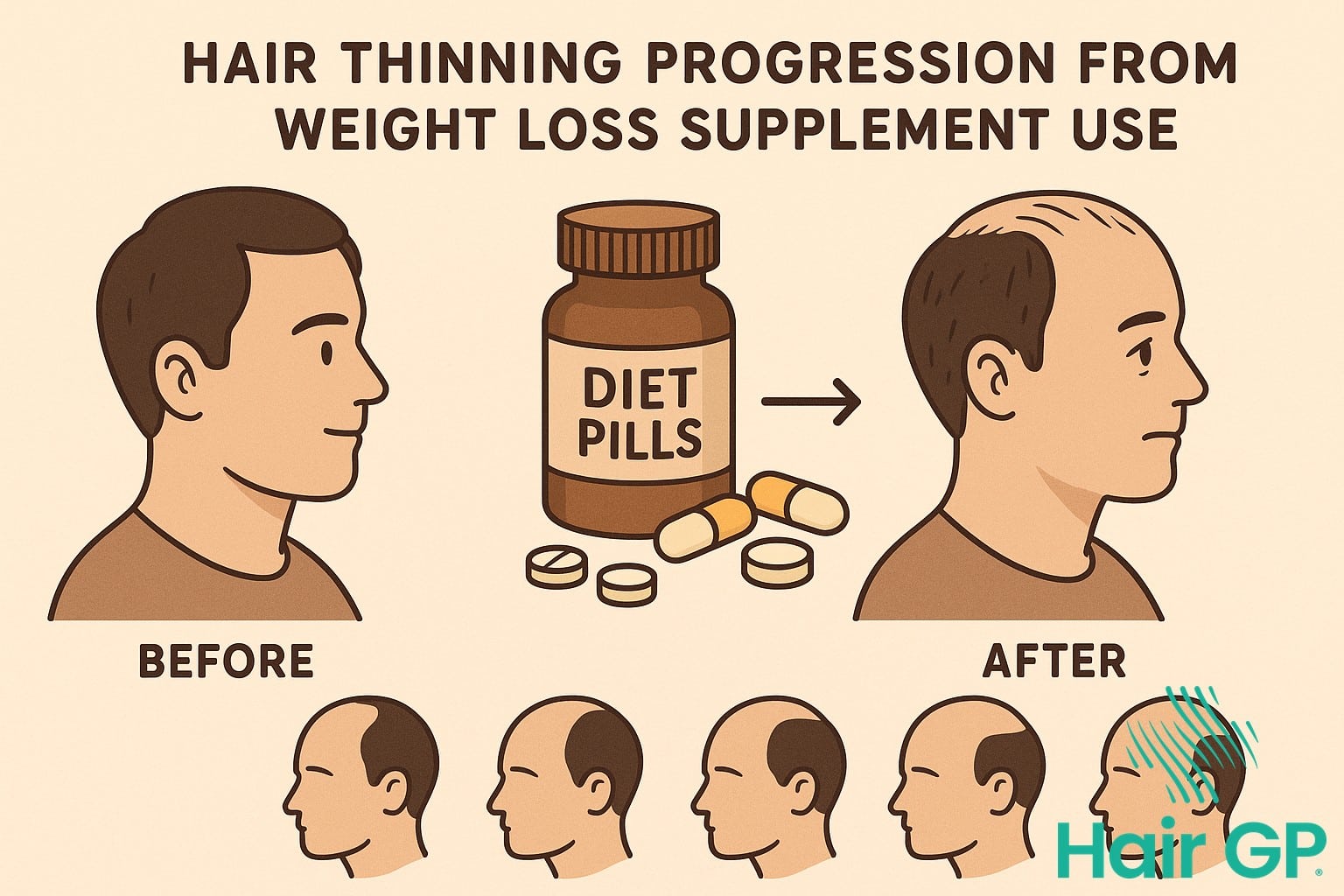 Timeline showing hair loss from weight loss supplements