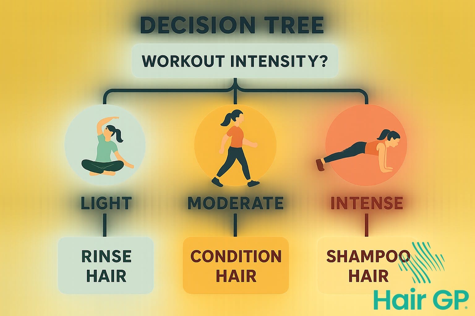 Decision tree for when to shampoo hair after workouts