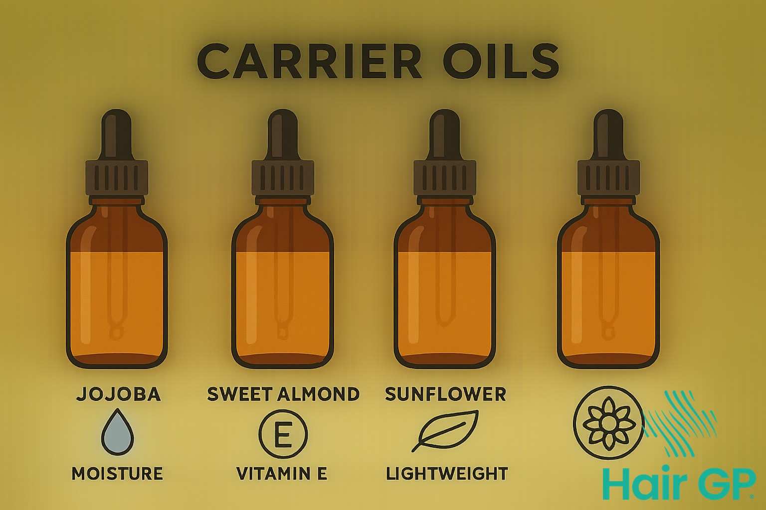 Infographic of best carrier oils to mix with peppermint oil for hair