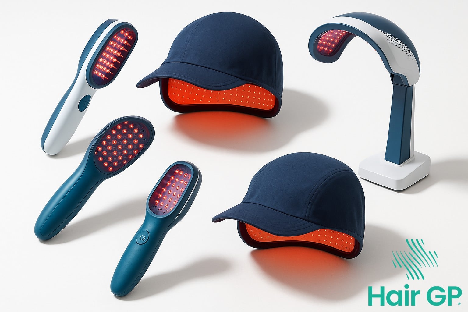 Various blue light therapy devices for scalp and hair treatment
