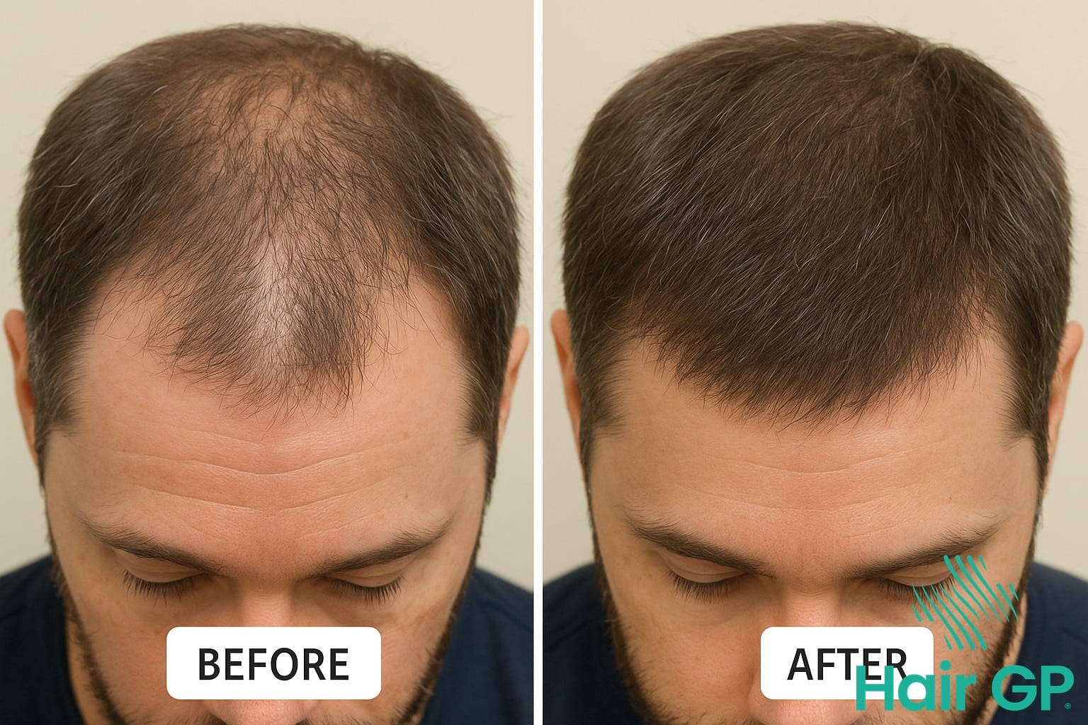 Before and after results of body hair transplant using beard as donor source