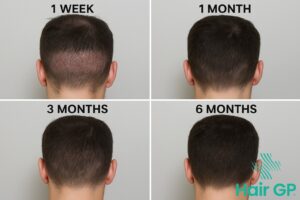 Hair transplant donor area healing timeline showing recovery at different stages