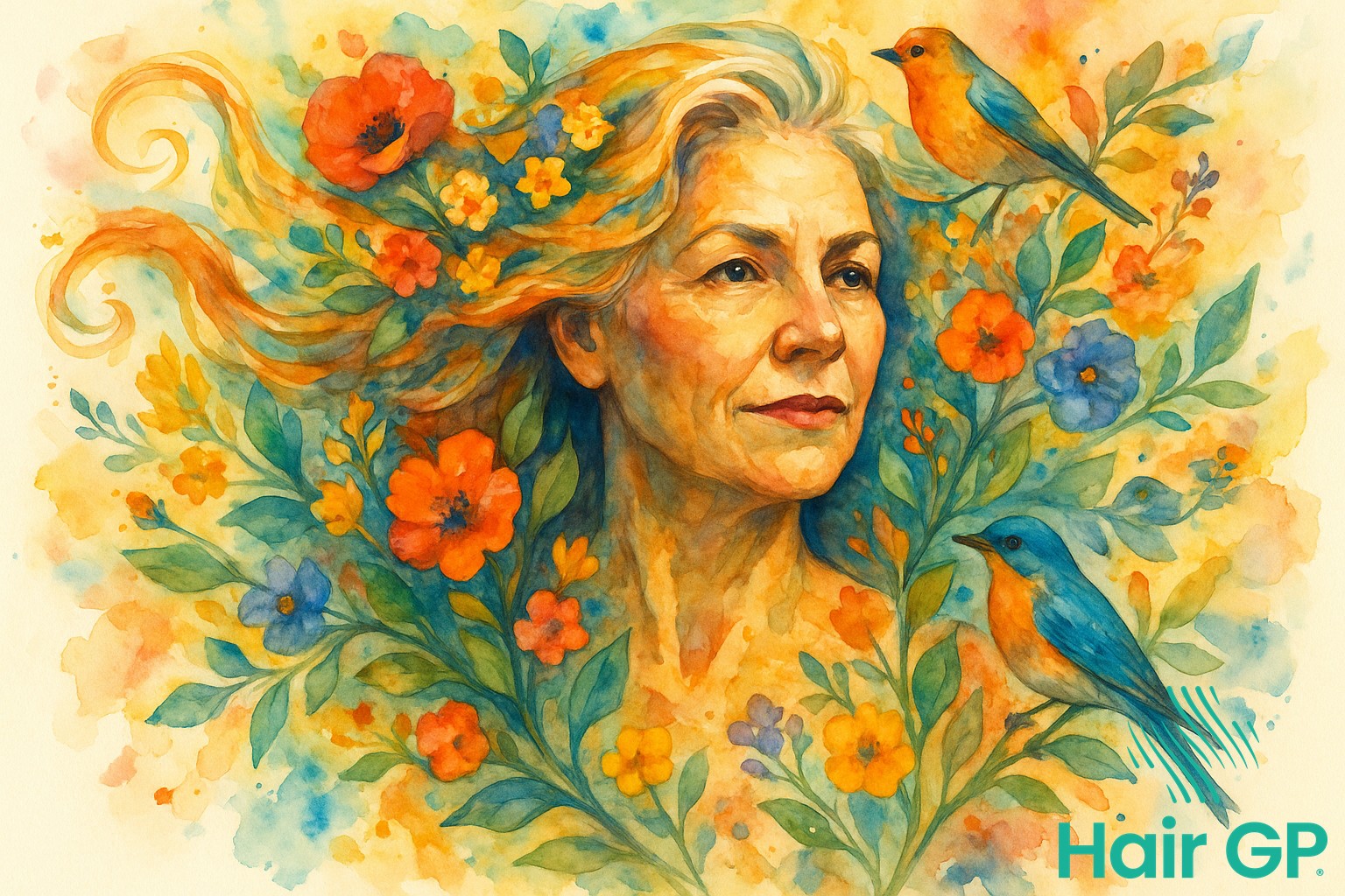 Artistic representation of beauty and transformation during menopause