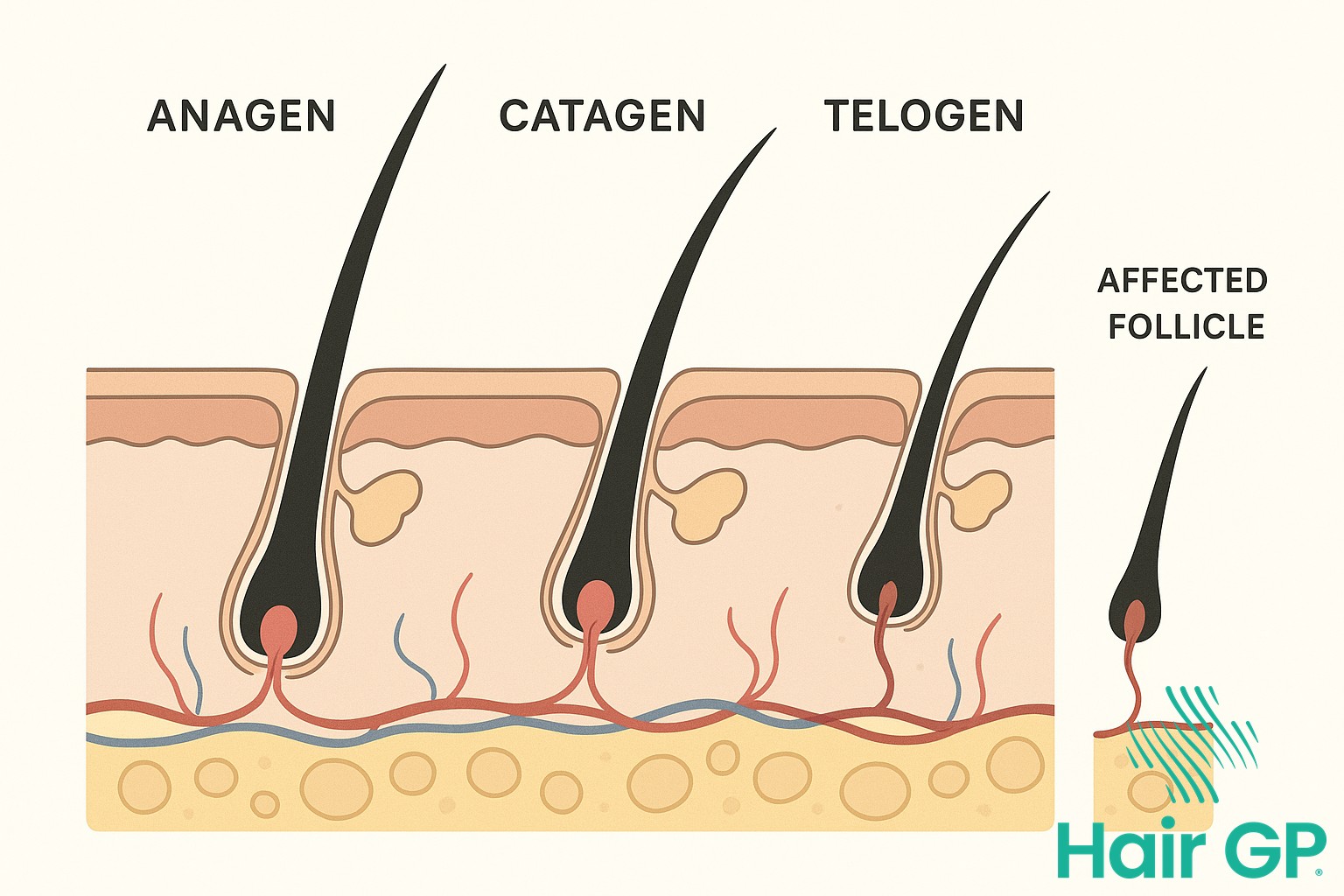 Diagram of hair growth cycle changes during menopause