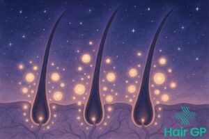Illustration of melatonin protecting hair follicles