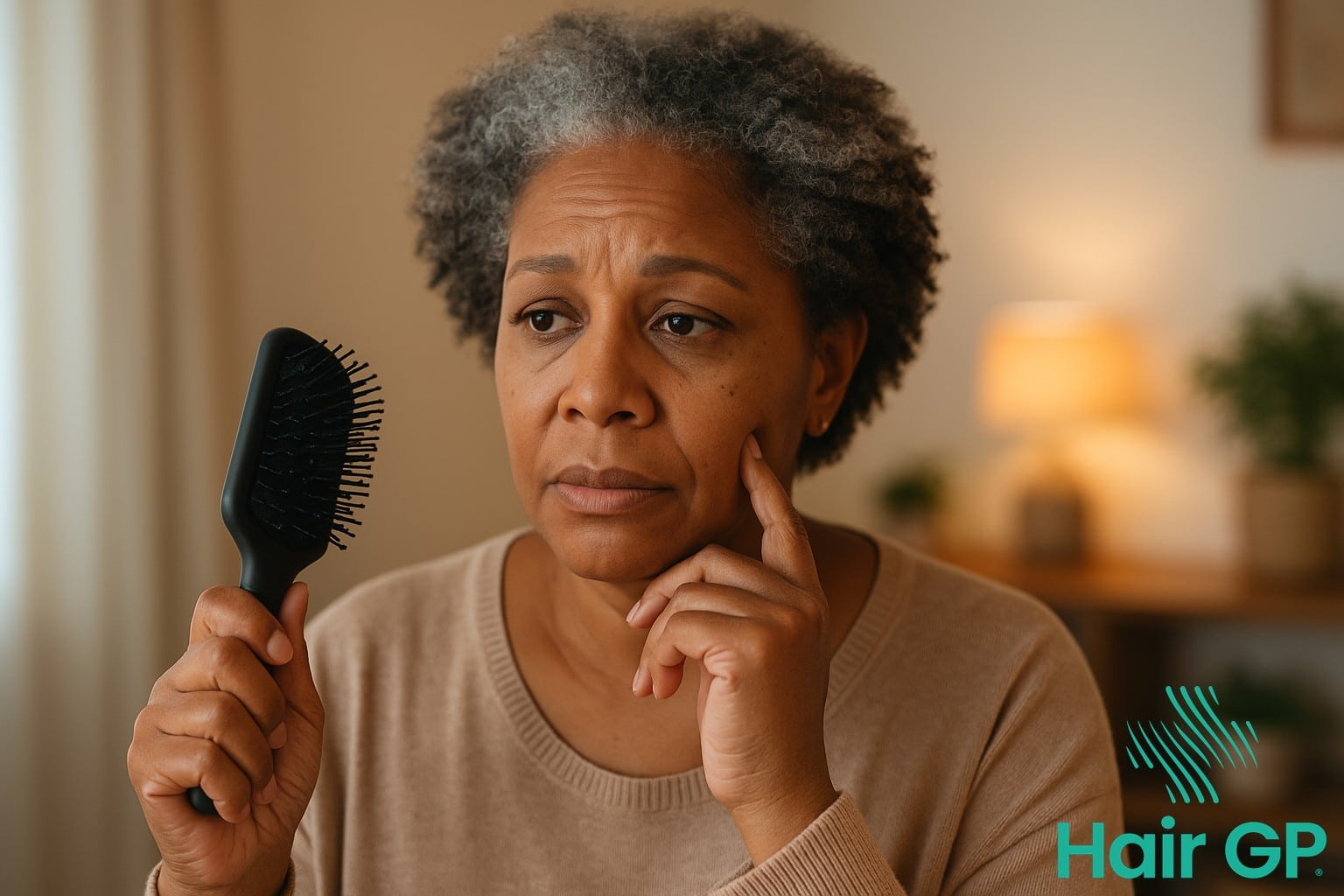 Middle-aged woman experiencing menopausal hair changes