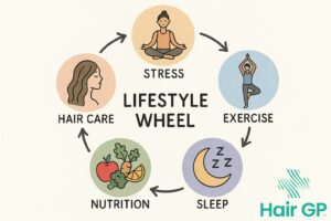 Illustration of lifestyle factors affecting hair health during menopause