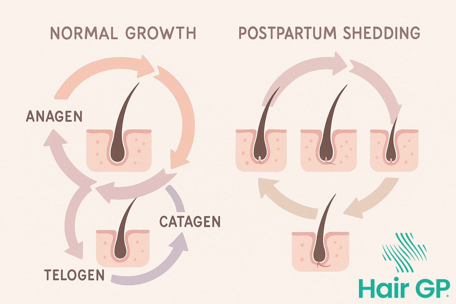 Diagram illustrating the hair growth cycle during postpartum period
