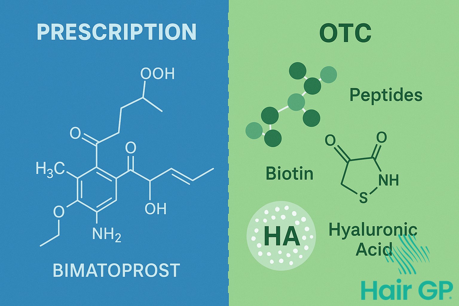 Comparison diagram of prescription lash serum ingredients versus over-the-counter ingredients