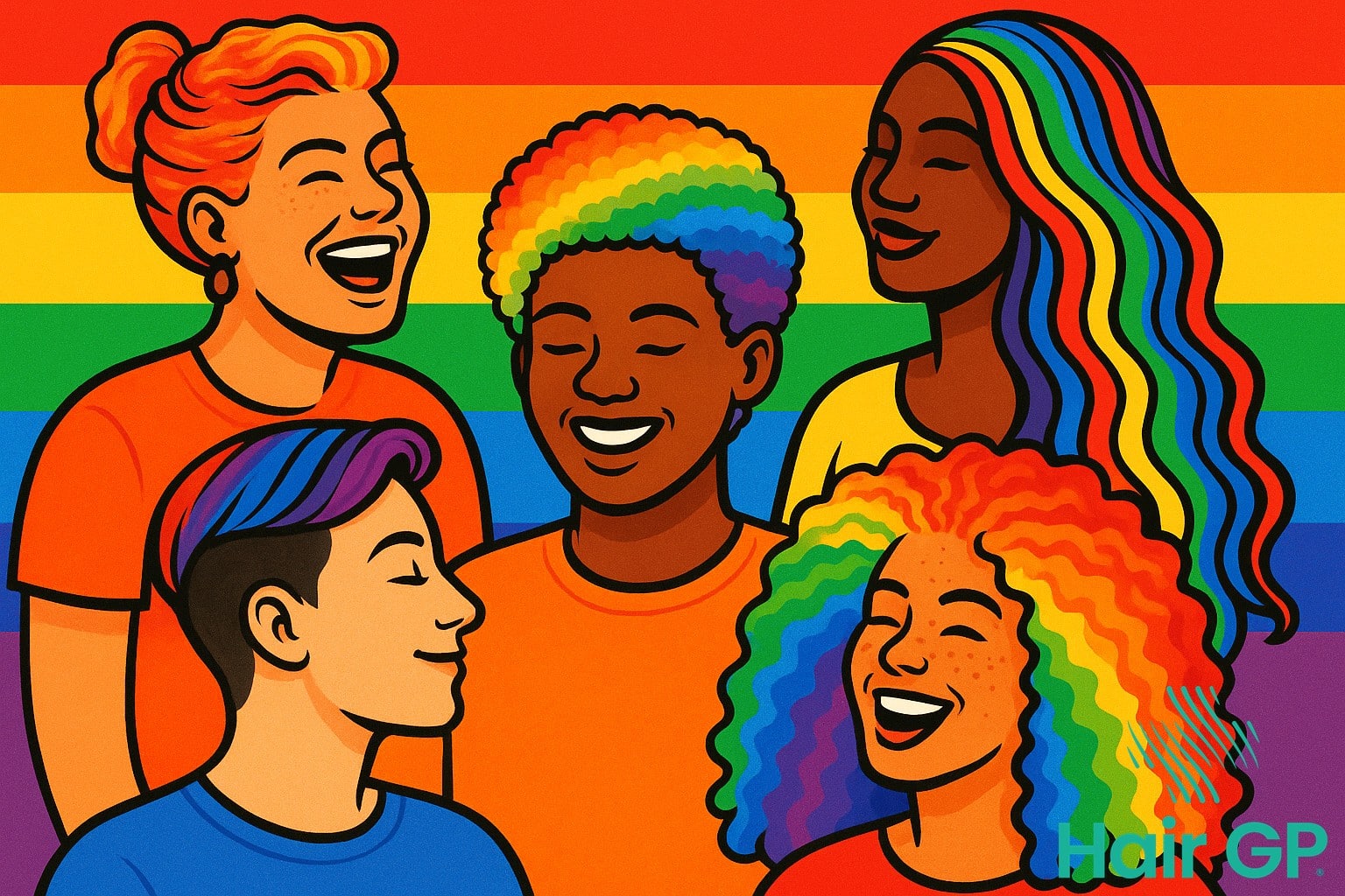 Illustrated celebration of hair diversity during Pride Month
