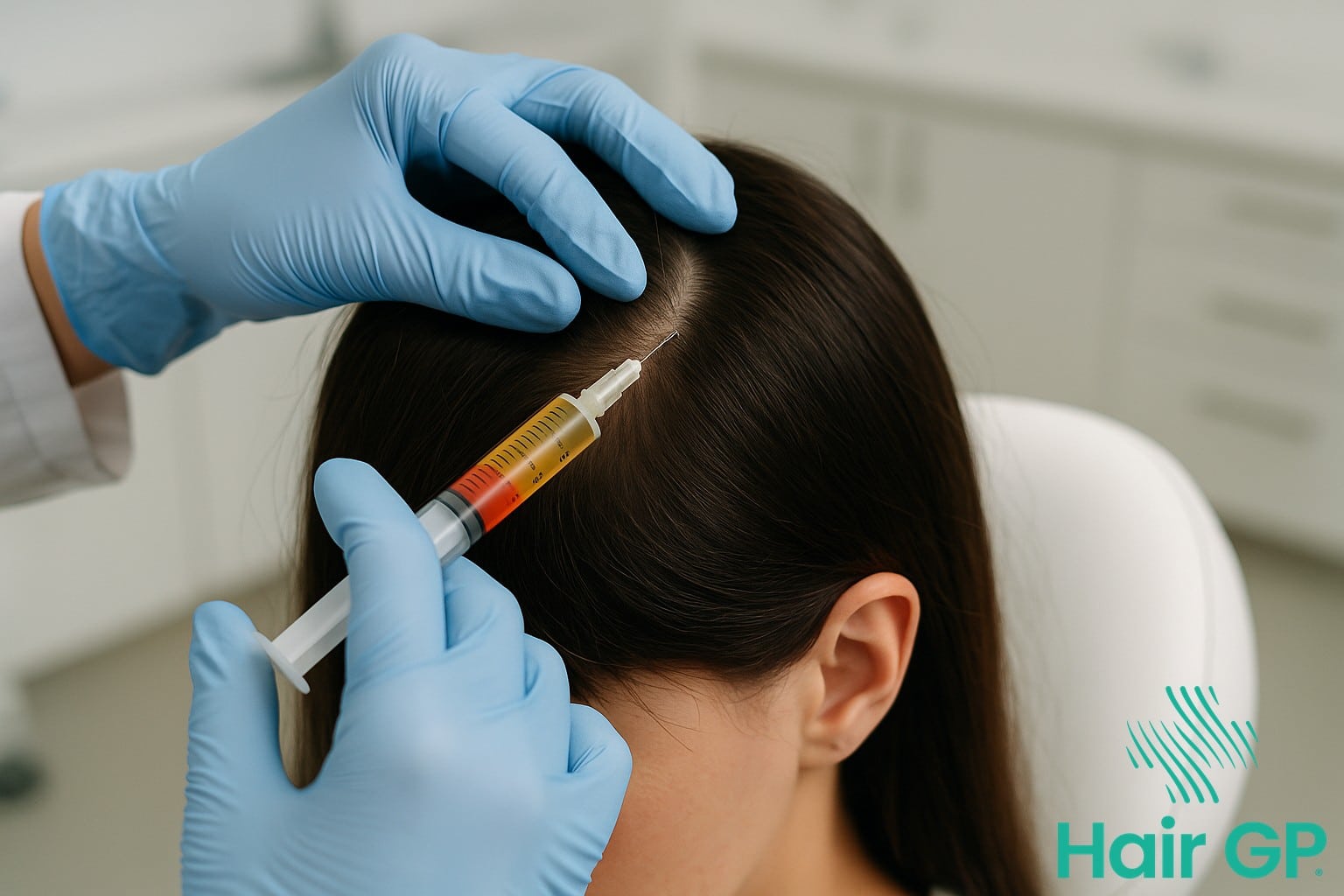 Medical professional performing PRP injection for hair restoration treatment