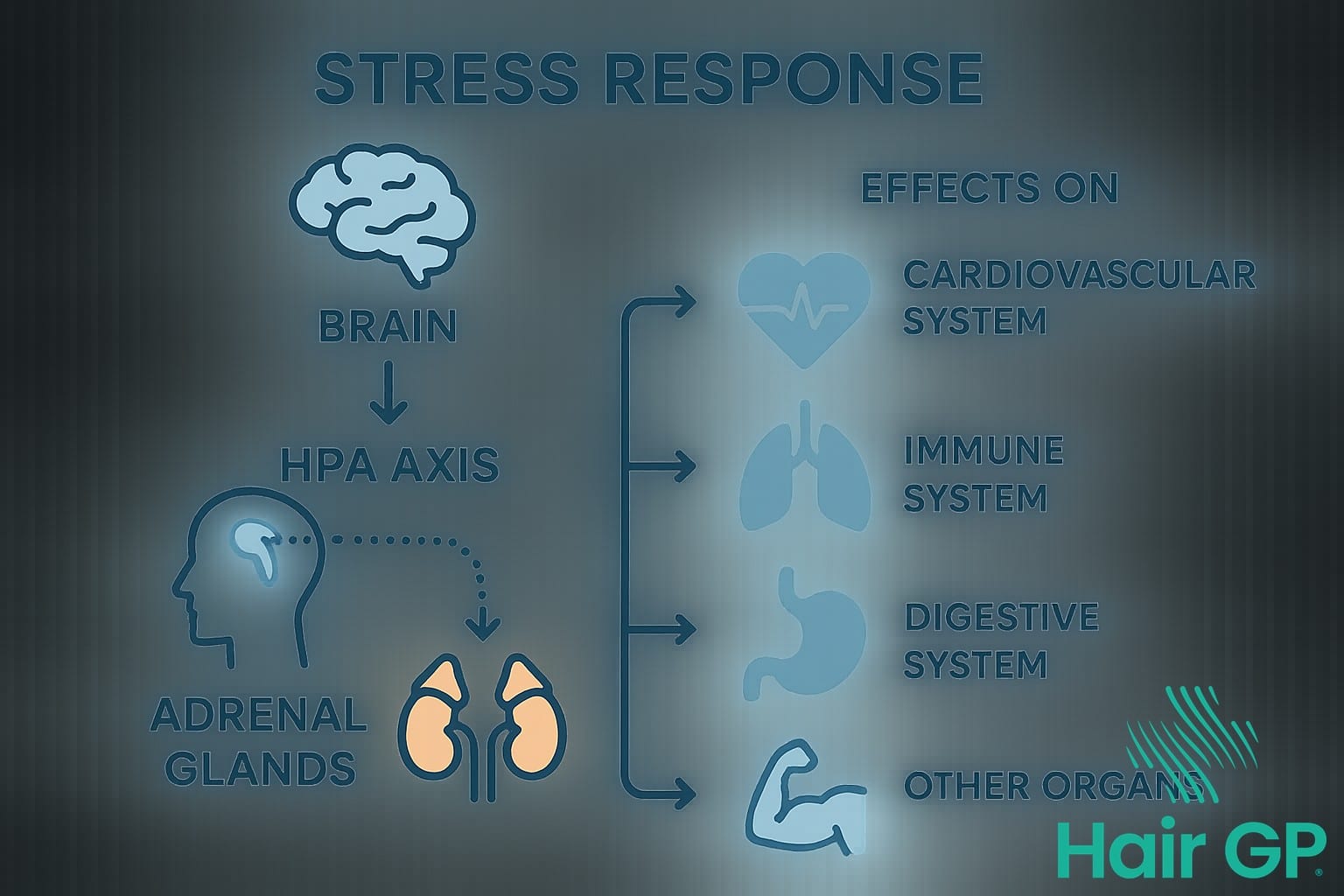 Infographic showing body's stress response system and effects